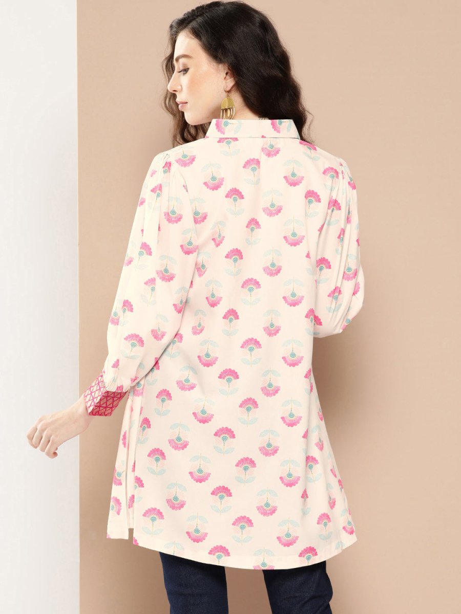 Ahalyaa Shirt Collar Printed Tunic - Distacart