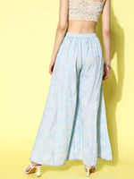 Thumbnail for Ahalyaa Women Off White & Blue Floral Printed Flared Ethnic Palazzos - Distacart