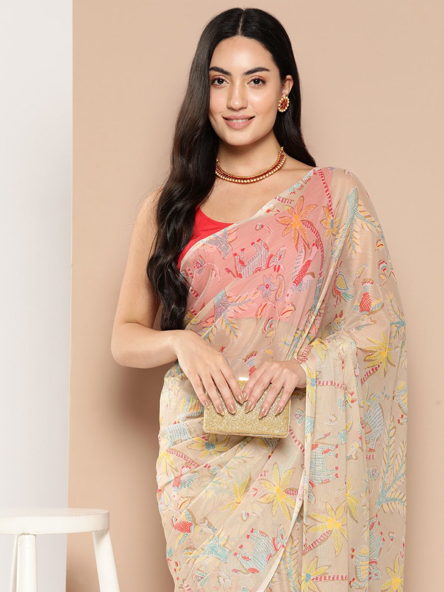 Ahalyaa Floral Printed Poly Chiffon Saree - Distacart