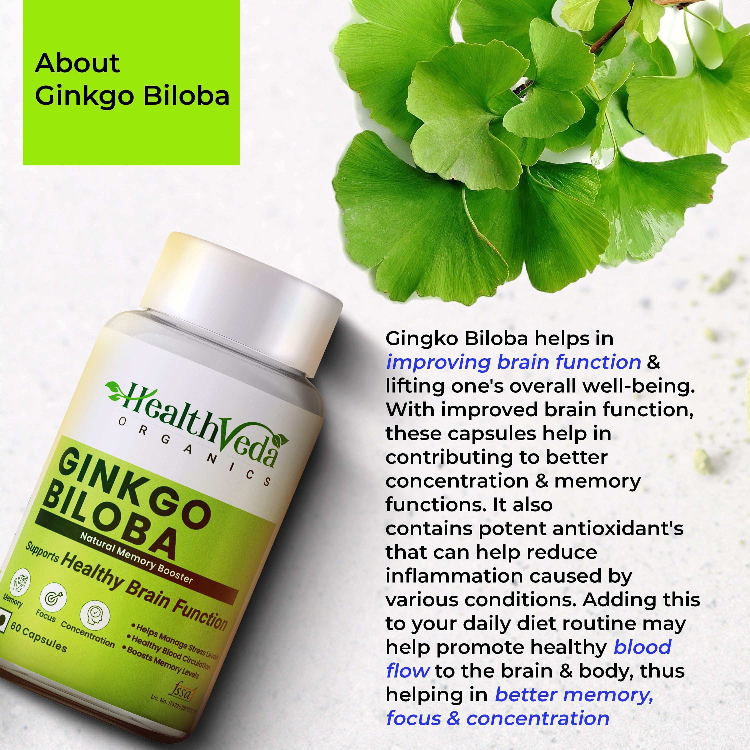 Health Veda Organics Ginkgo Biloba Capsules - Distacart