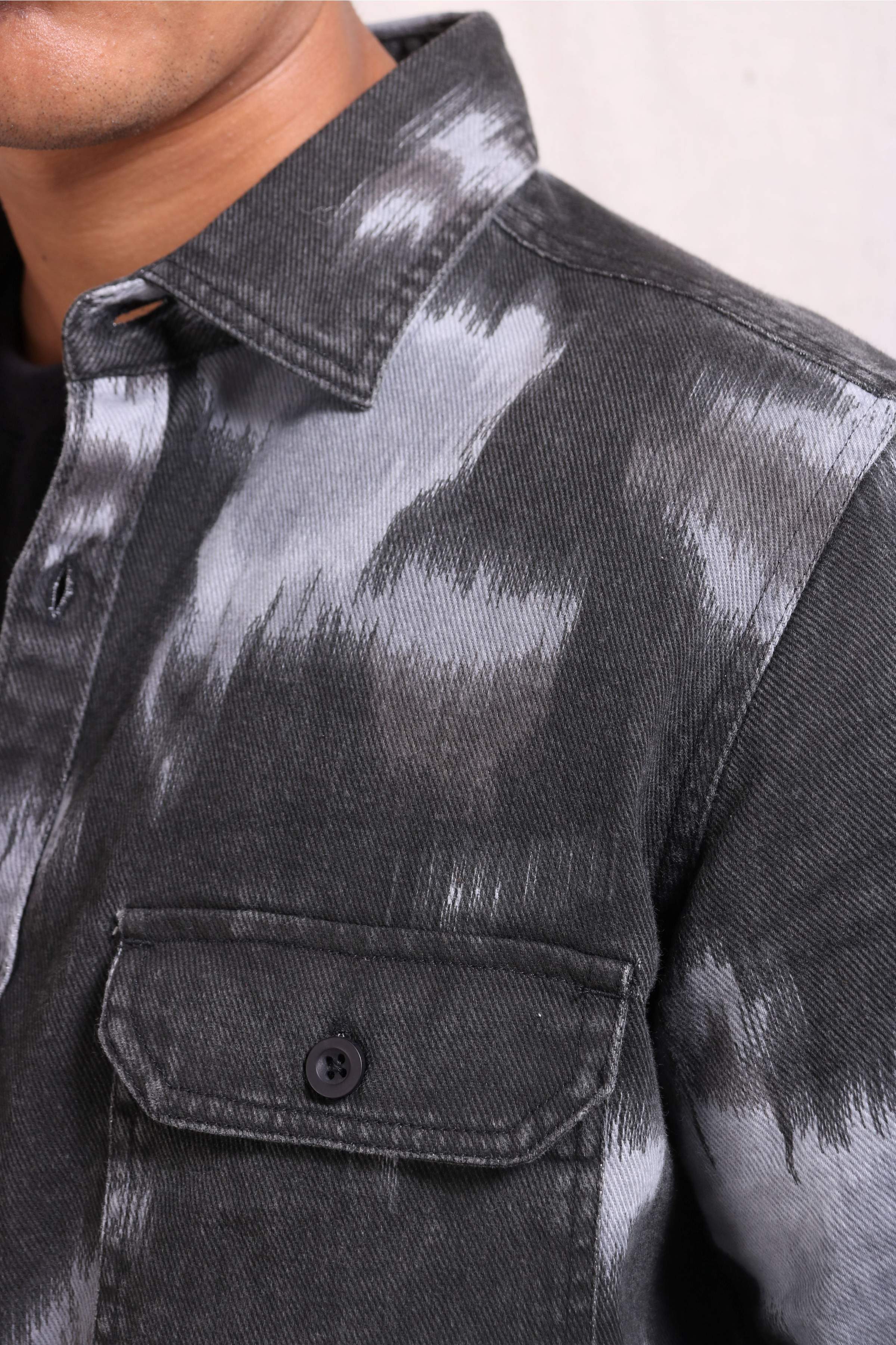 Xkind Light Blue Printed Denim Shacket