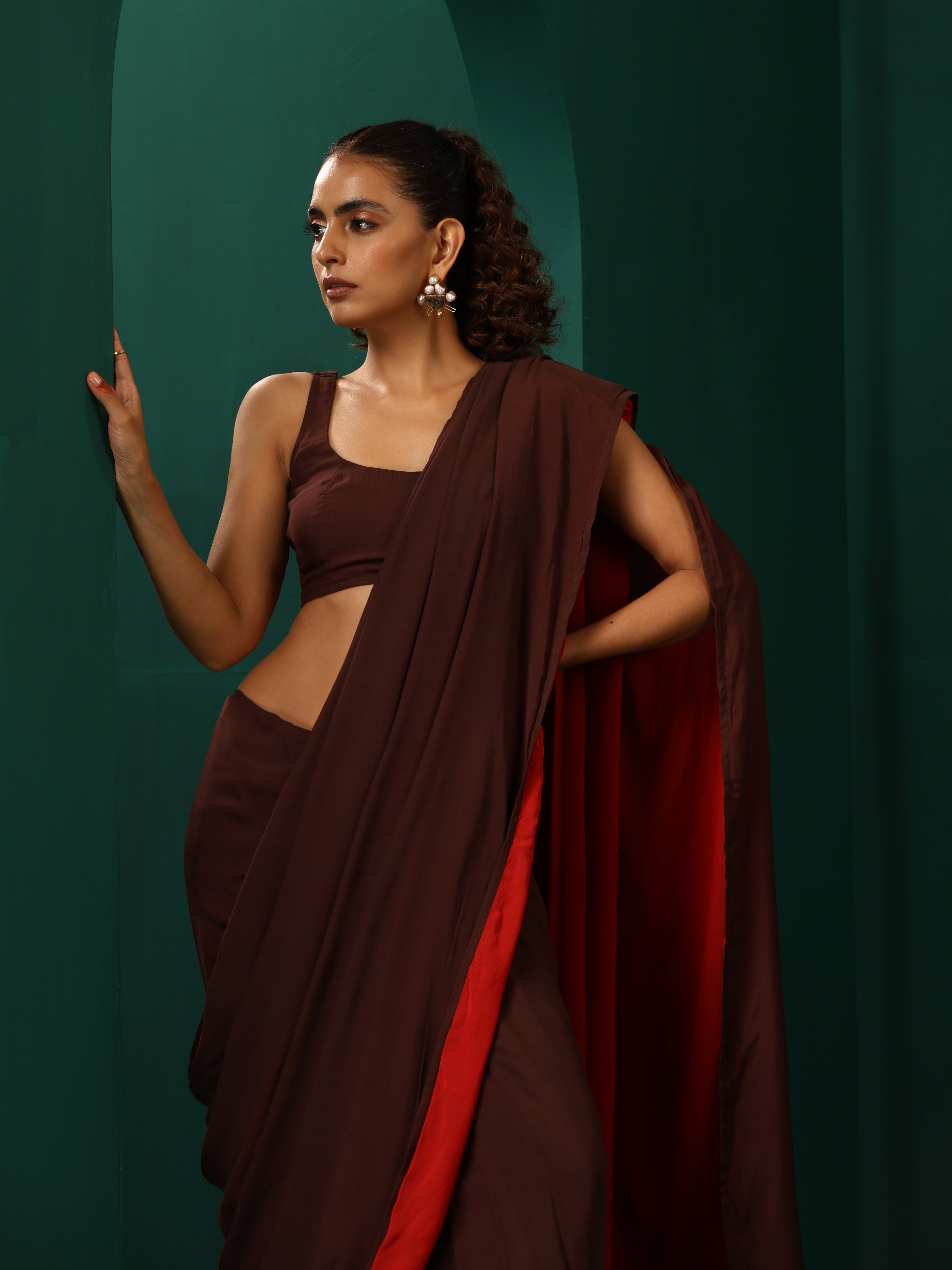 trueBrowns Cola Muslin Silk Ready to Wear Saree - Distacart