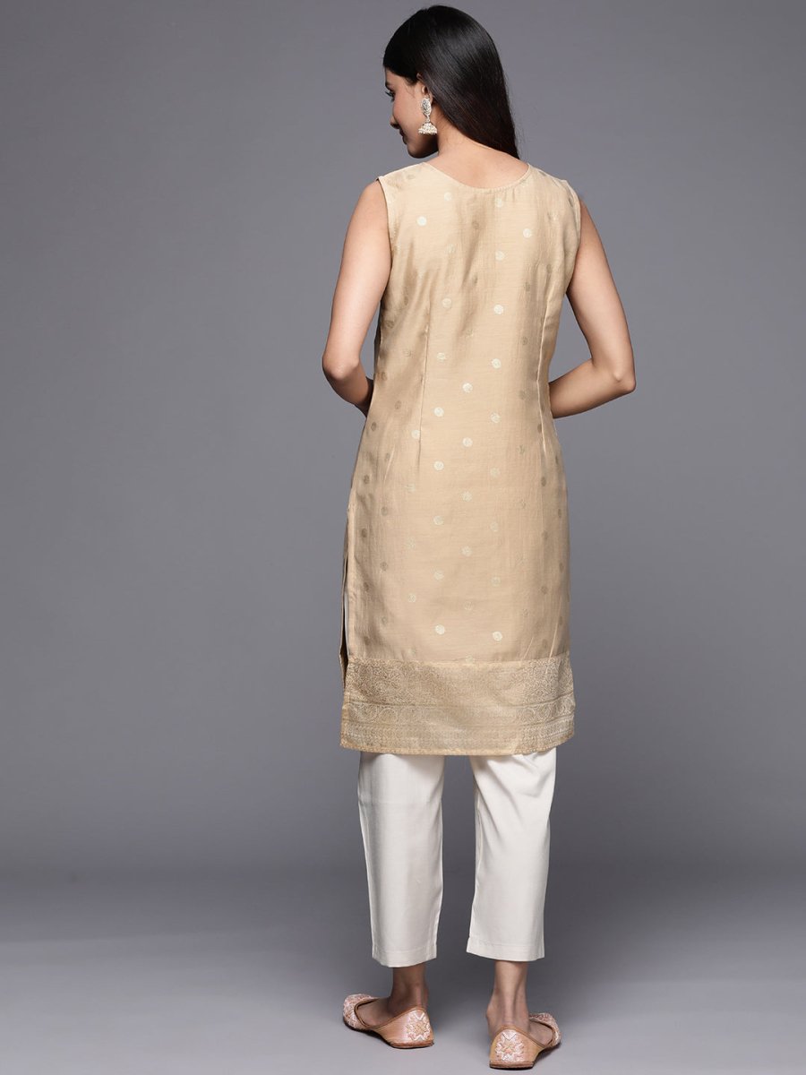 Ahalyaa Women Tan & Gold-Toned Geometric Printed Kurta - Distacart