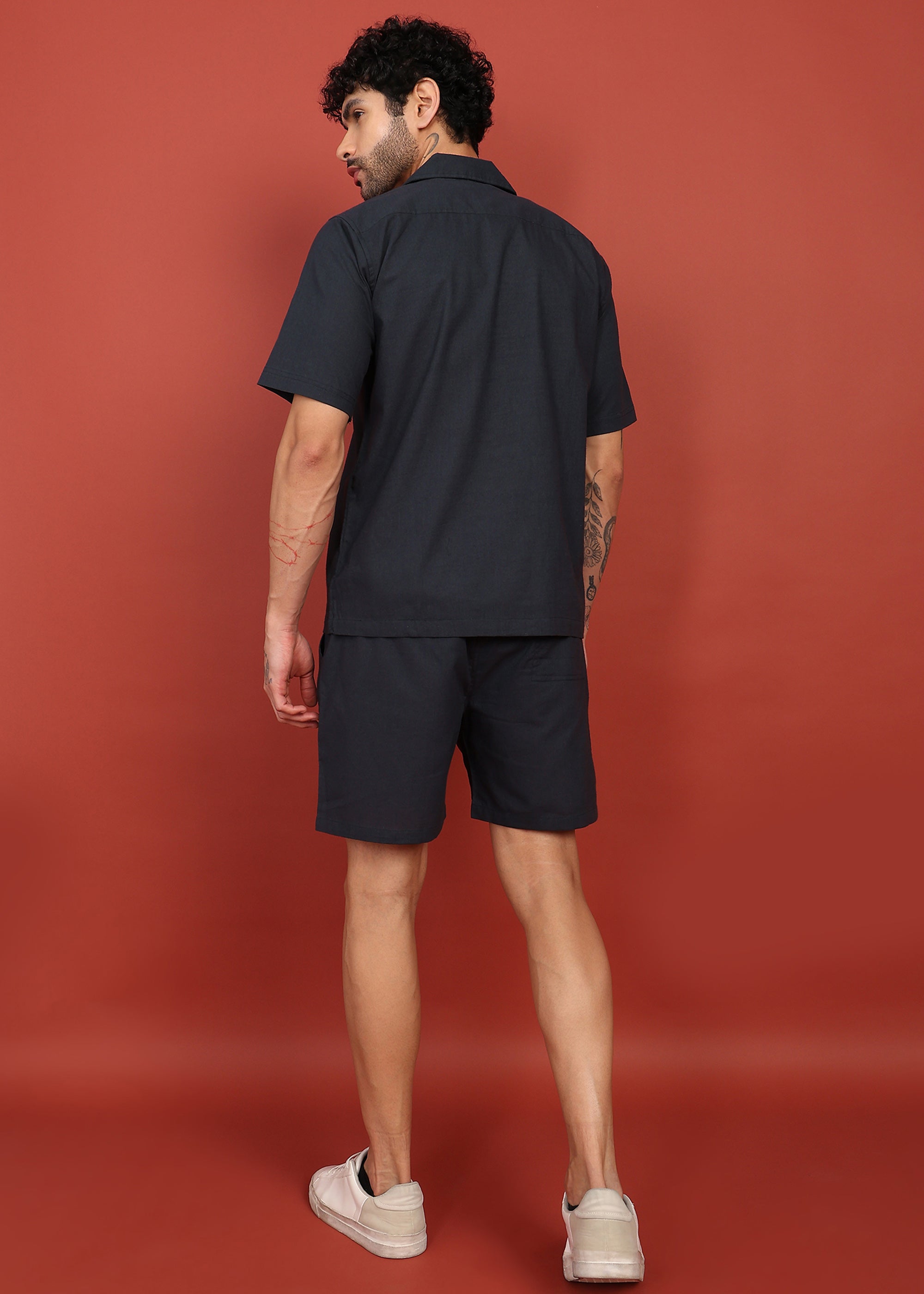Fabmade Midnight Black Cuban Collar Co-Ord Set - Distacart