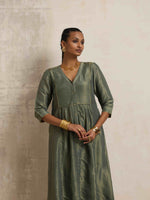 Thumbnail for trueBrowns Green Tissue A-line Kurta Set
