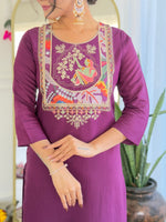 Thumbnail for The52 Women's Viscose Chanderi Fabric Straight Kurta, Pant and Dupatta Set