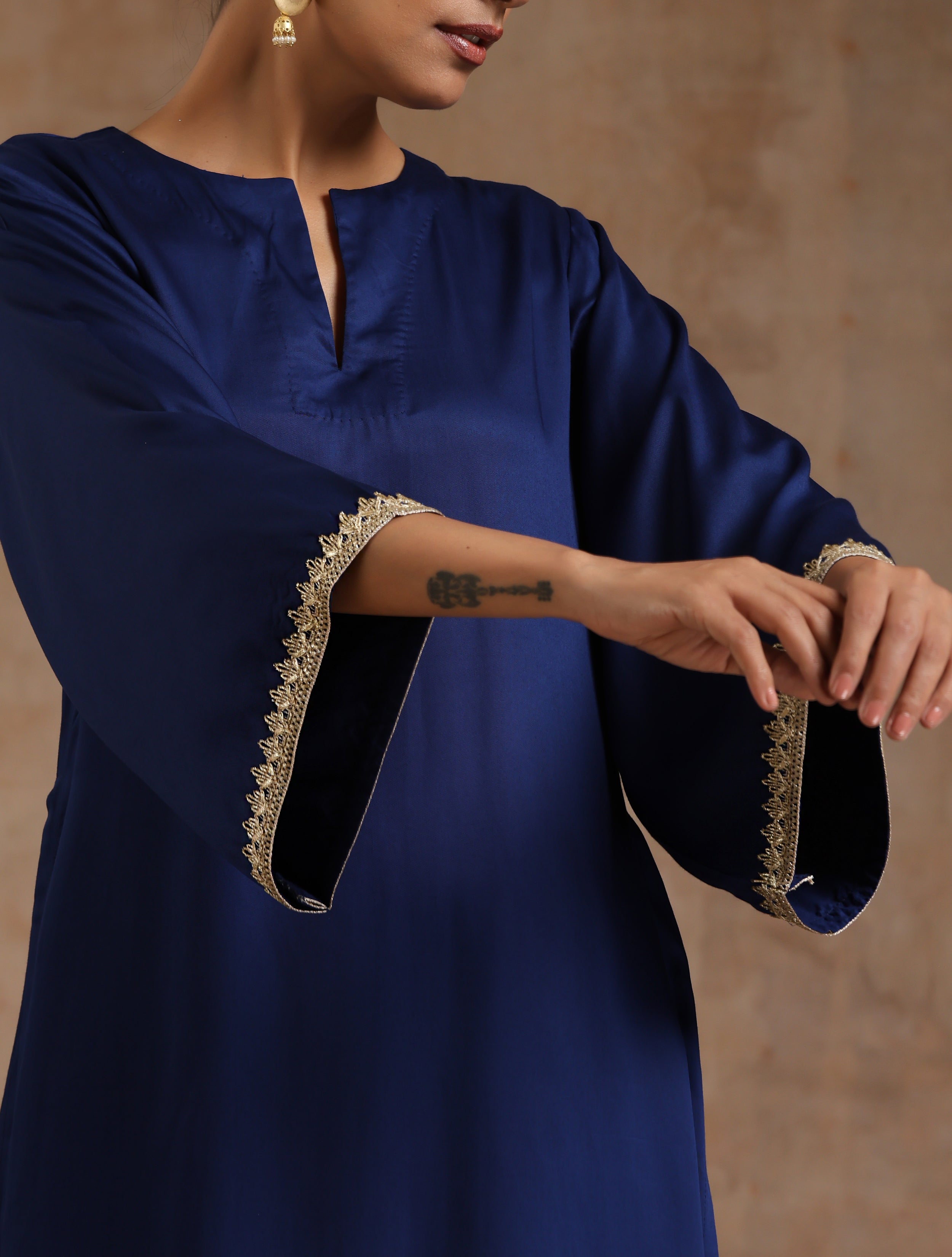 trueBrowns Midnight Blue Modal Satin Relax Kurta Set - Distacart