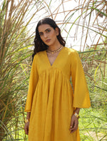 Thumbnail for trueBrowns Mustard Cotton Embroidered Flared Kurta Set