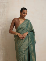 Thumbnail for trueBrowns Dark Green Gold Lurex Ready To Wear Saree