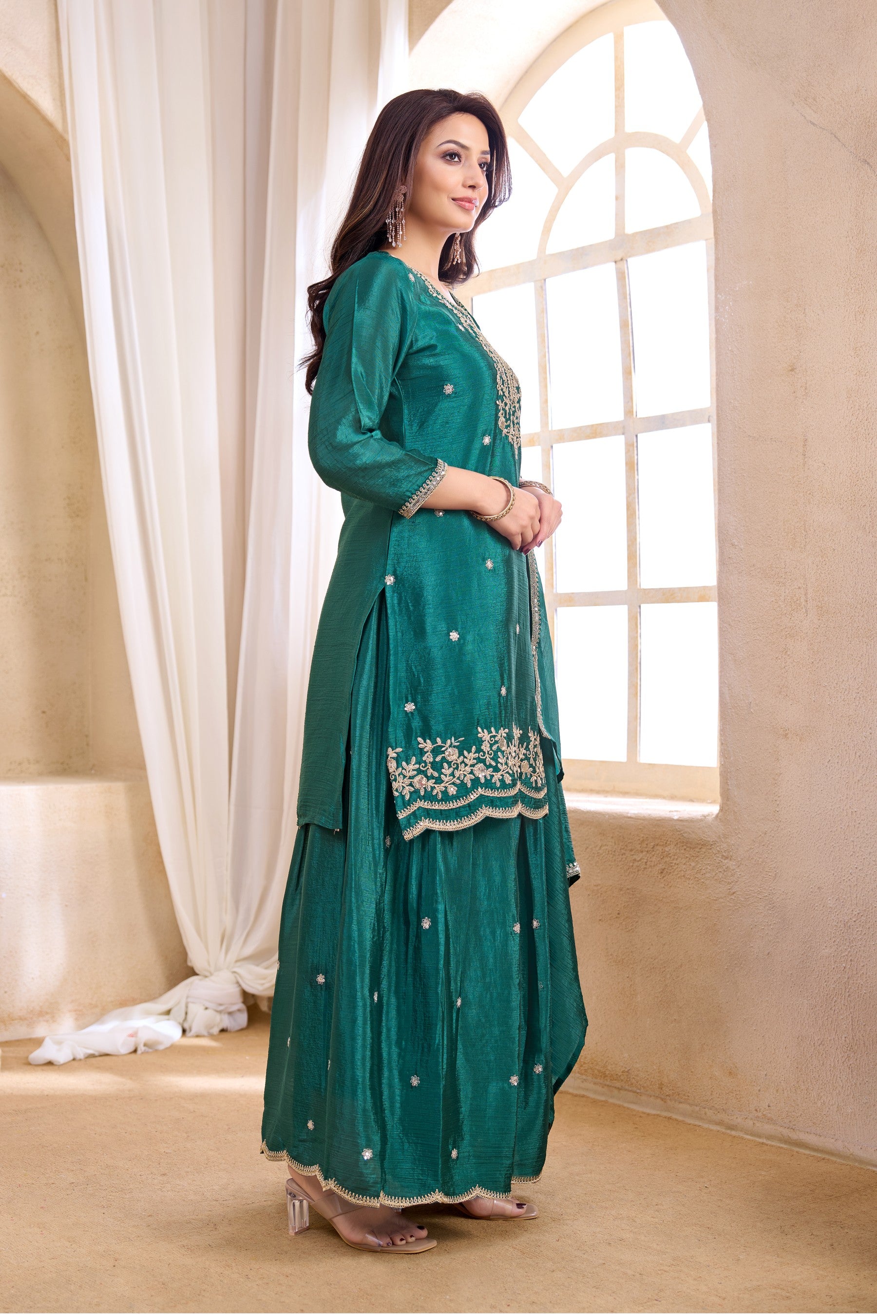Anaita Teal Chiffon Readymade Suit with Coding Work - Dista