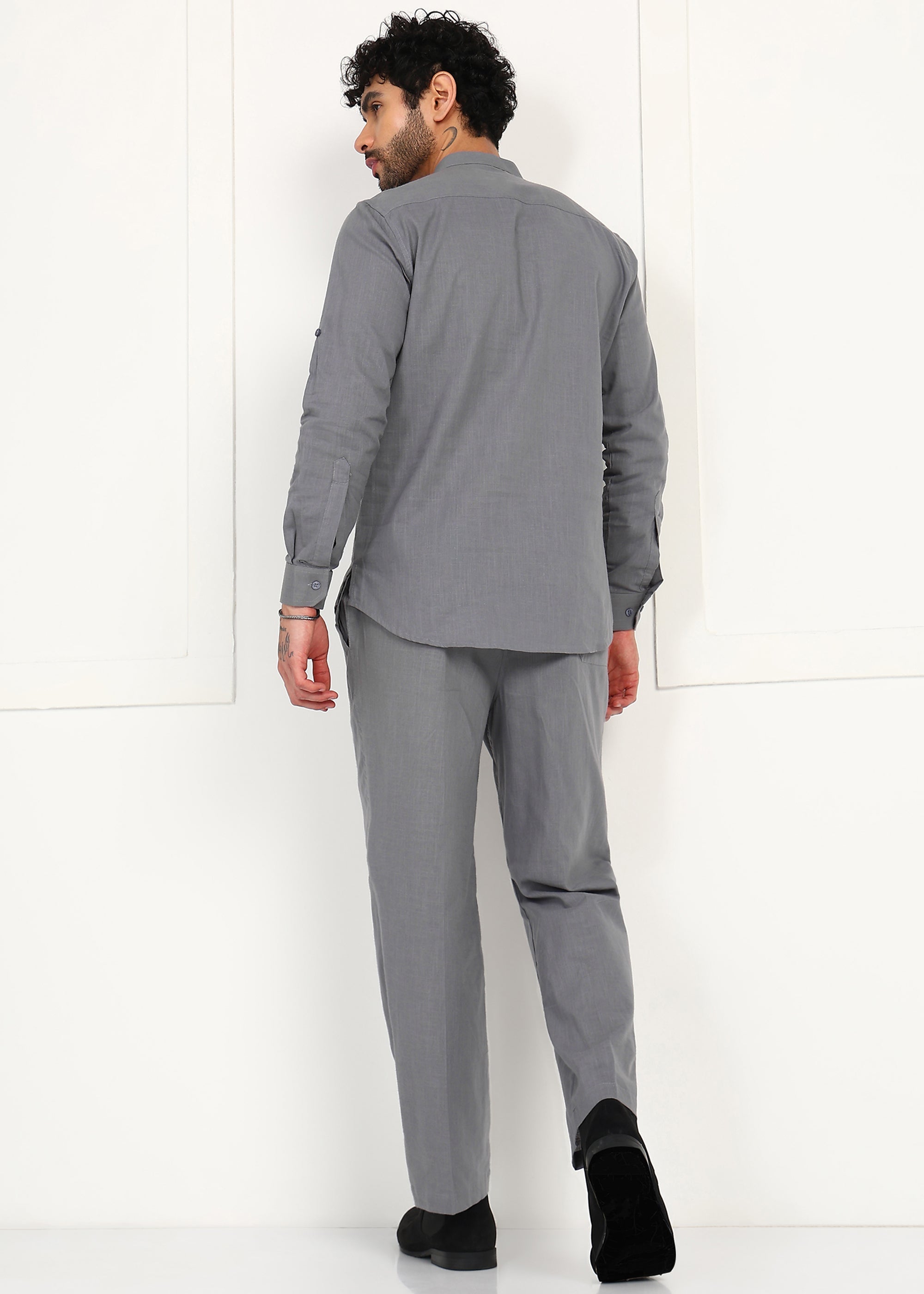 Fabmade Slate Grey Linen Short Kurta Co-Ord Set - Distacart