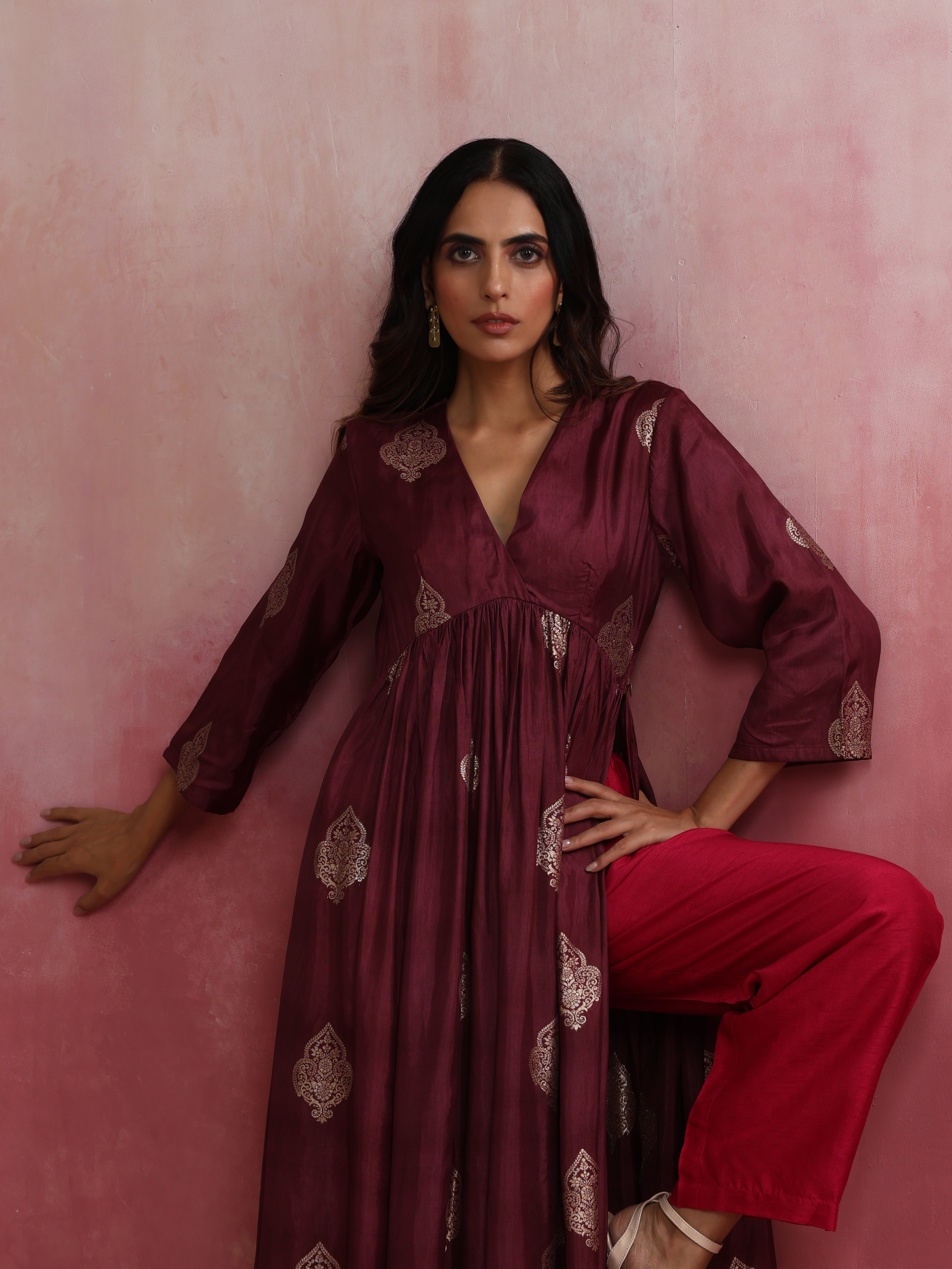 trueBrowns Purple Viscose Silk Kurta Set - Distacart
