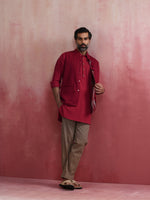 Thumbnail for trueBrowns Men's Maroon Ikat Print Cotton Reversible Nehru Jacket