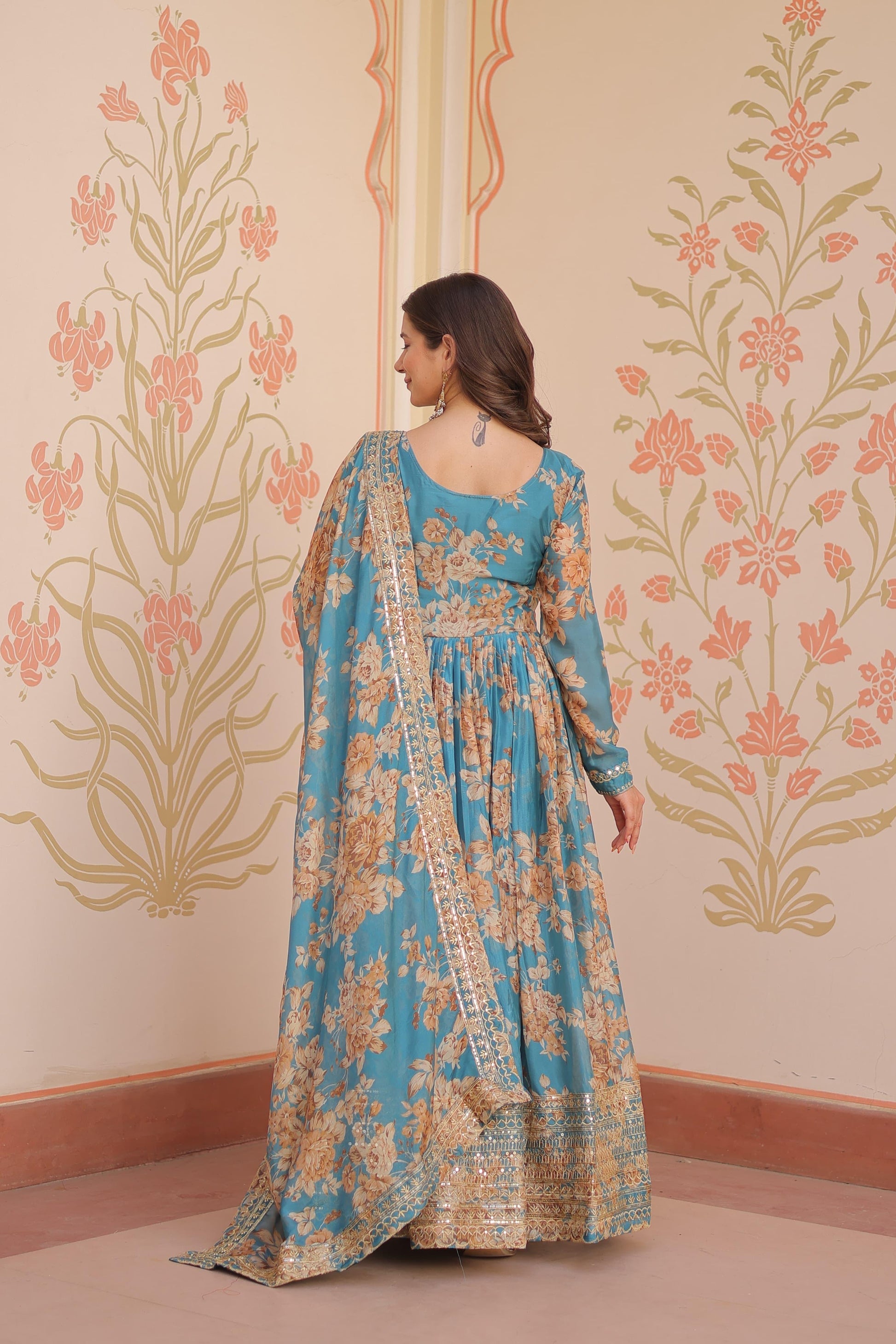 Anaita Blue Silk Readymade Anarkali Suit with Embroidery & Sequence Work - Dista