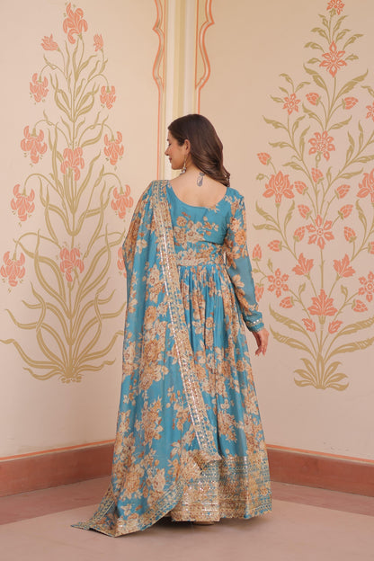 Anaita Blue Silk Readymade Anarkali Suit with Embroidery & Sequence Work - Dista