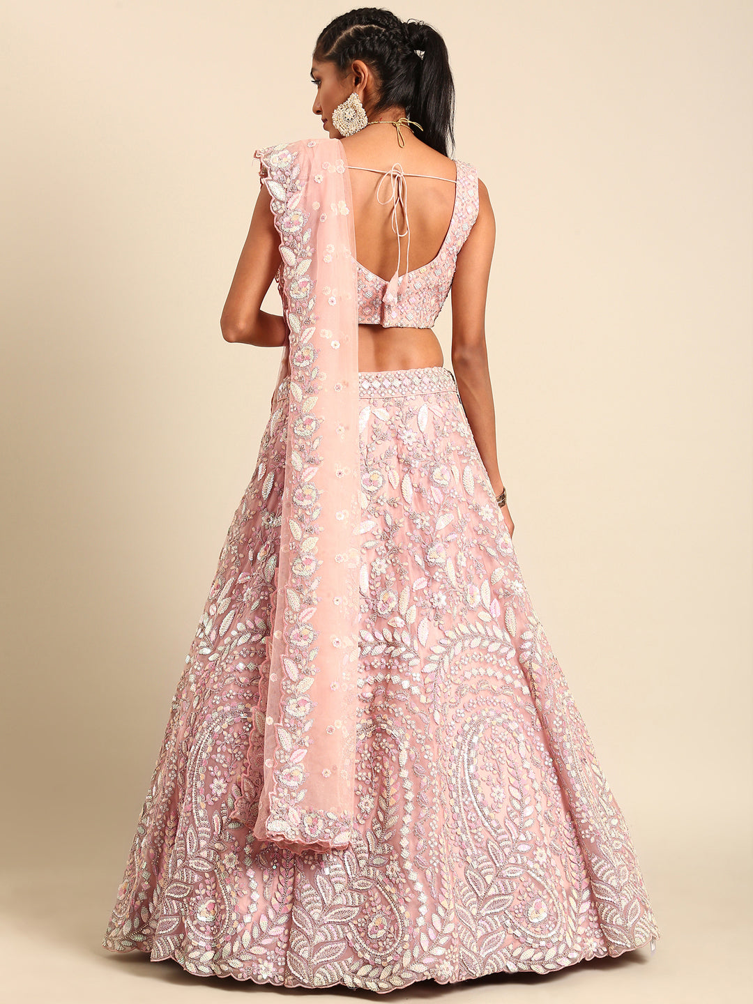 House of Panchhi Pink Net Multi Sequins with heavy Zarkan embroidery Lehenga choli & Dupatta - Distacart