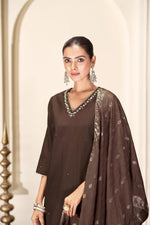 Thumbnail for BulBul Nirjari Brown Silk Kurta Set with Dupatta