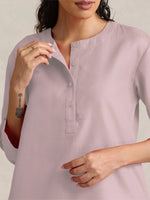 Thumbnail for trueBrowns Pink Cotton Blend Short Kurta