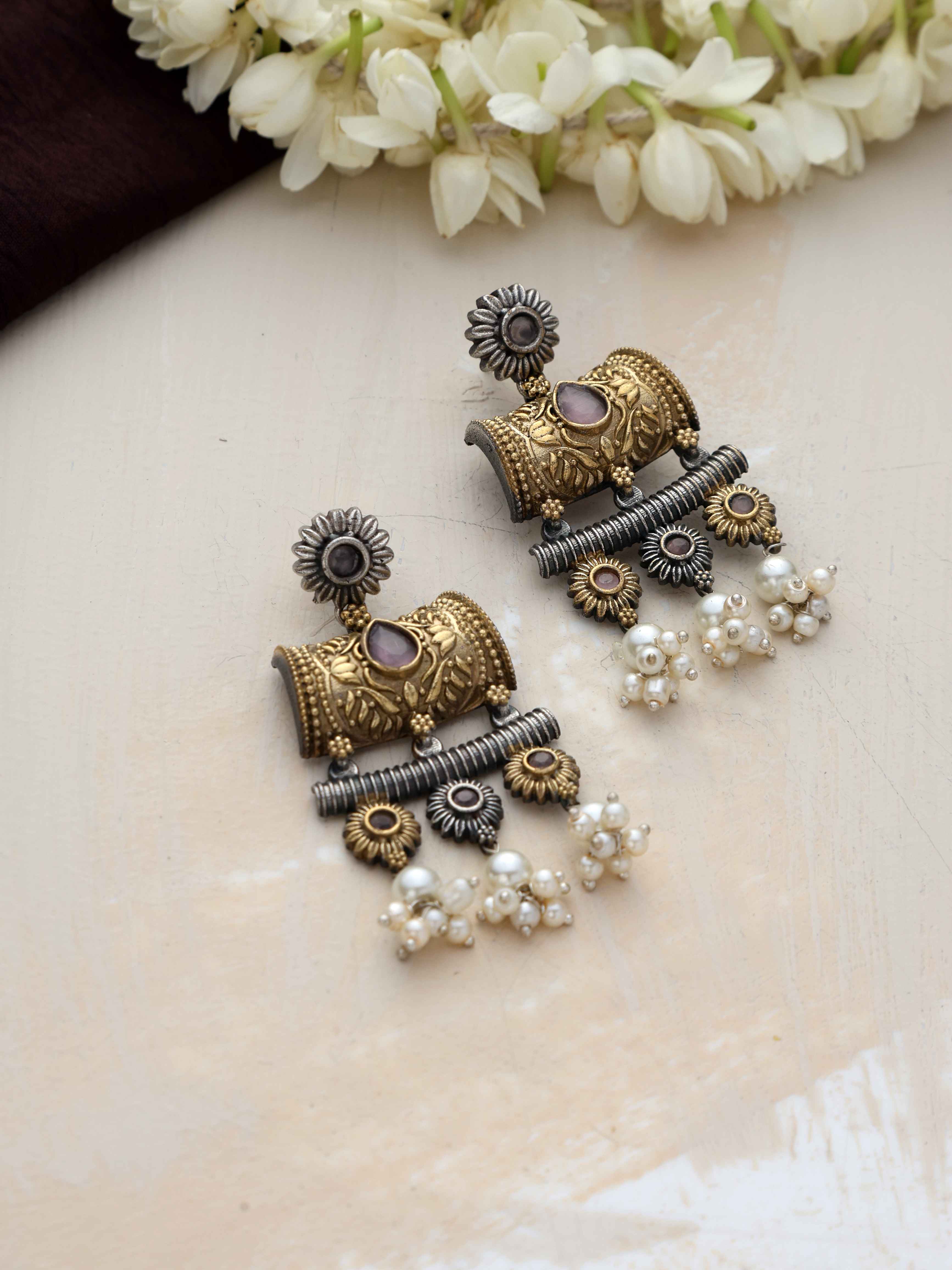 trueBrowns Silver Gold Tone Dangle Earrings - Distacart