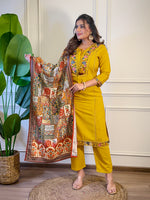 Thumbnail for The52 Women's Gorgeous Viscose Embroidery Straight Kurta with Pant And Dupatta Set