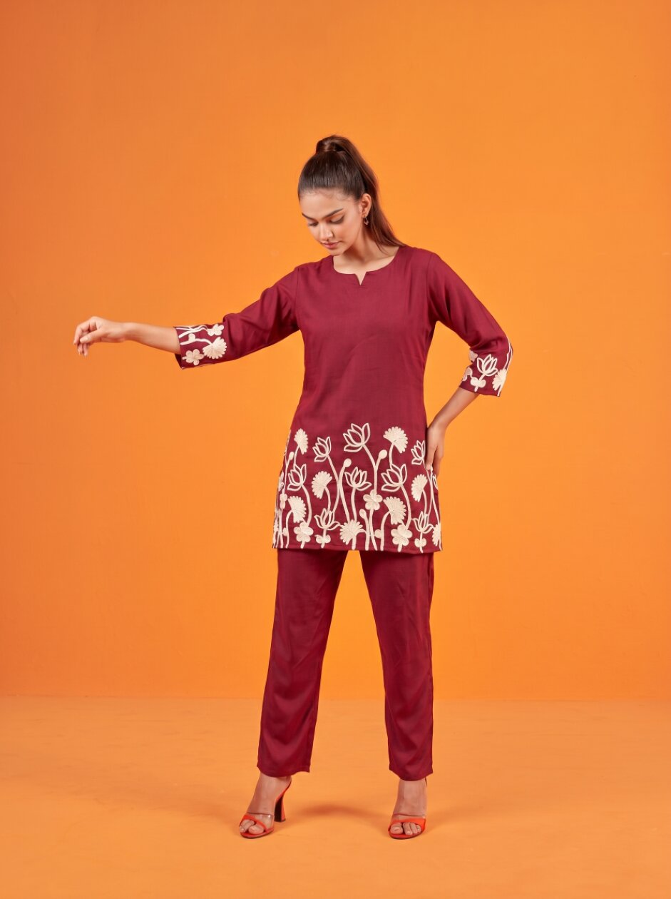 Anaita Maroon Stylish Readymade Co-Ords Set - Dista