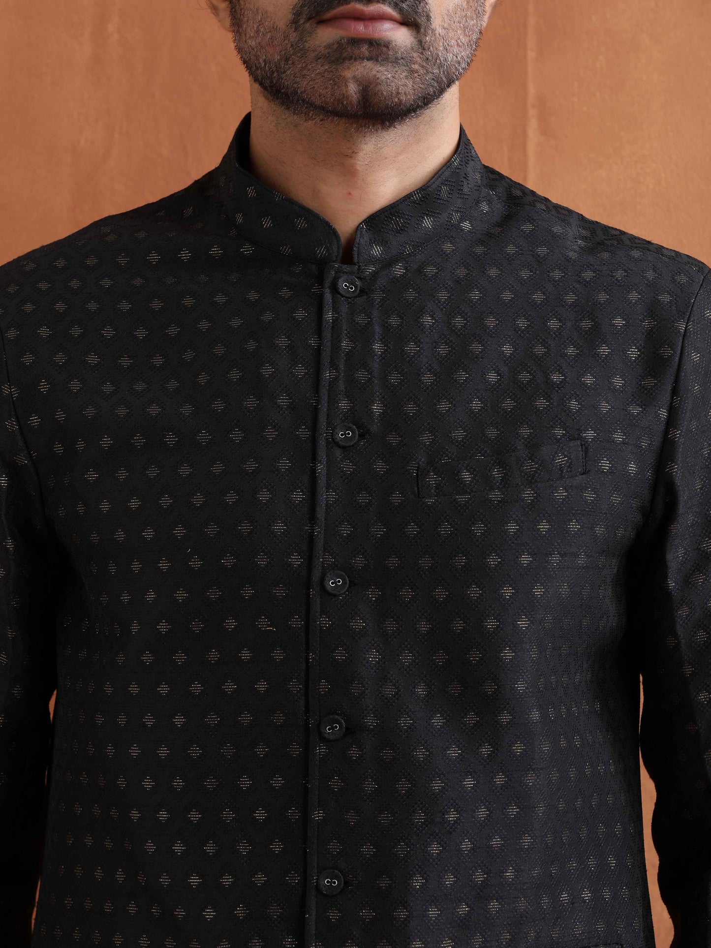 trueBrowns Men's Black Chanderi Long Jacket - Distacart