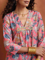 Thumbnail for trueBrowns Orange Print A-line Kurta Set - Distacart