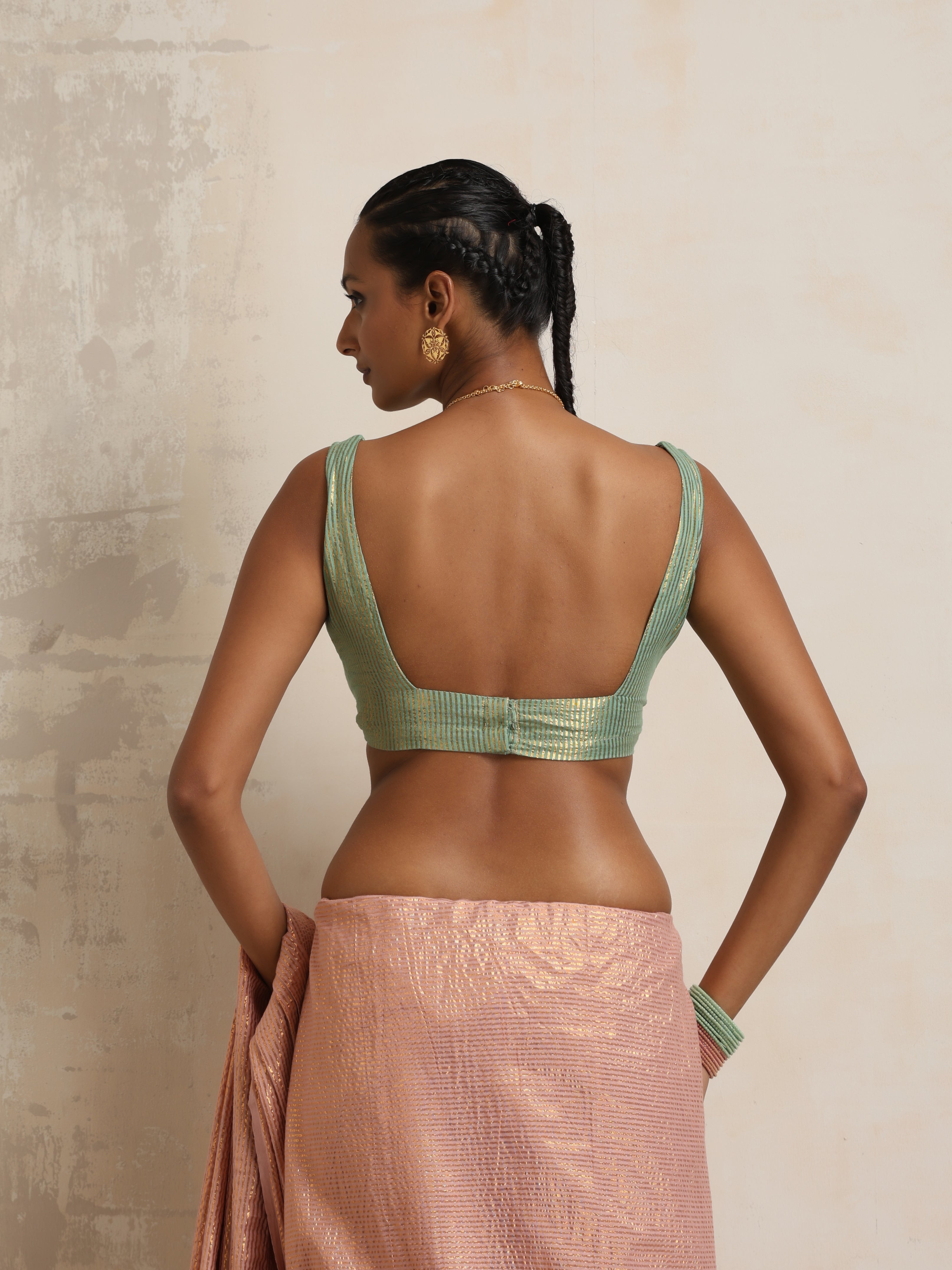 trueBrowns Green Gold Metallic Blouse - Distacart