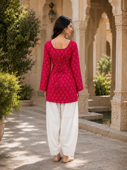 Anaita Red Cotton Readymade Suit with Digital Print - Dista
