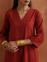 Thumbnail for trueBrowns Rust Metallic Straight Kurta Set