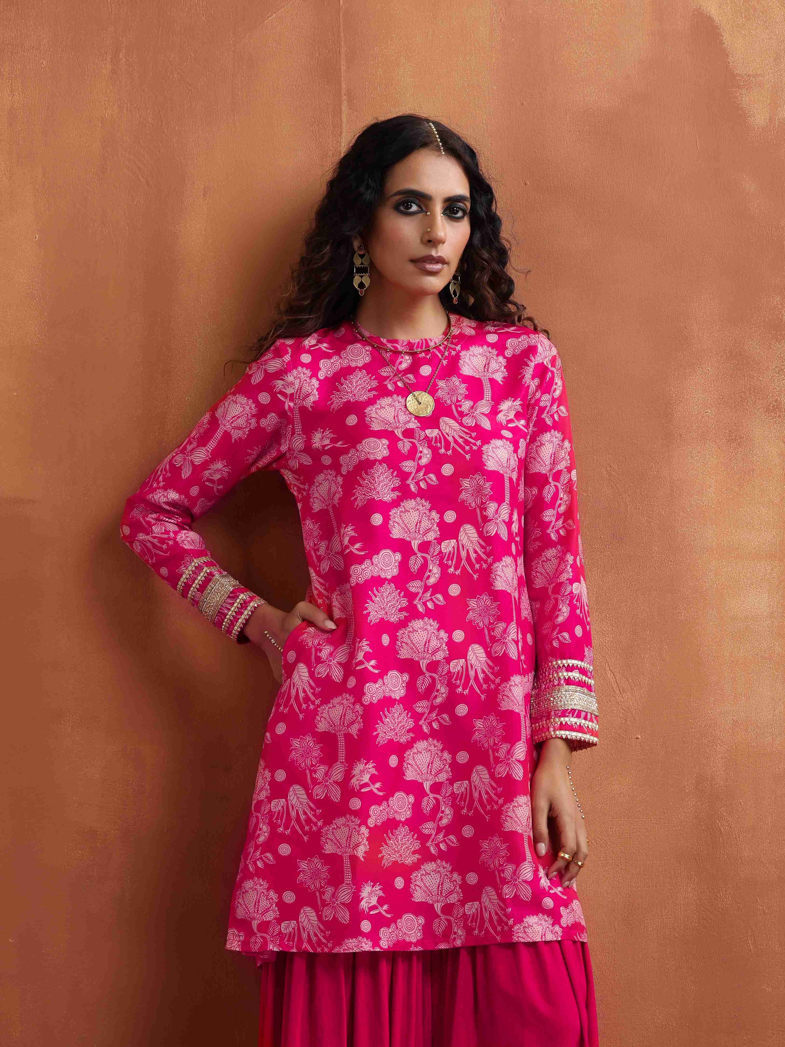 trueBrowns Red Print Sharara Set - Distacart