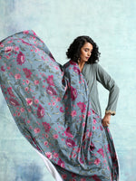 Thumbnail for trueBrowns Grey Printed Velvet Shawl - Distacart