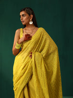 Thumbnail for trueBrowns Lime Cotton Gold Lurex Striped Ready to Wear Saree - Distacart
