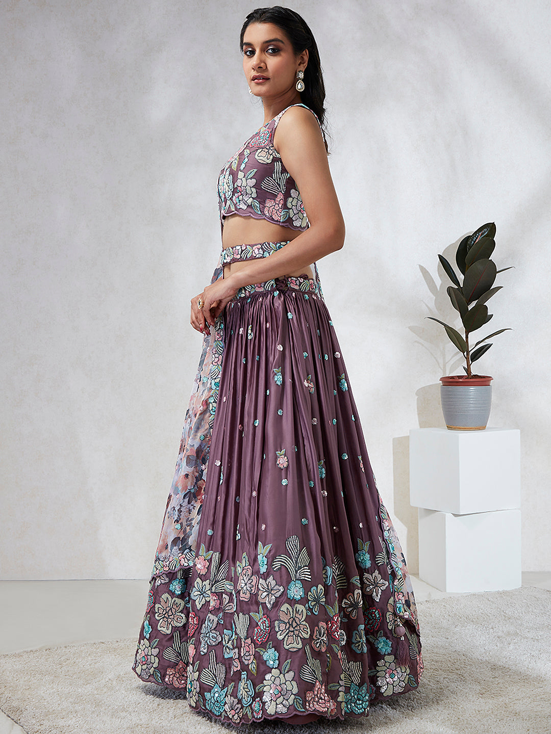House of Panchhi Lavender Georgette Sequins And Thread Embroidery Lehenga Choli & Dupatta - Distacart