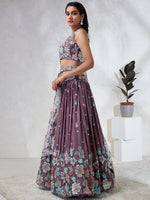 Thumbnail for House of Panchhi Lavender Georgette Sequins And Thread Embroidery Lehenga Choli & Dupatta - Distacart