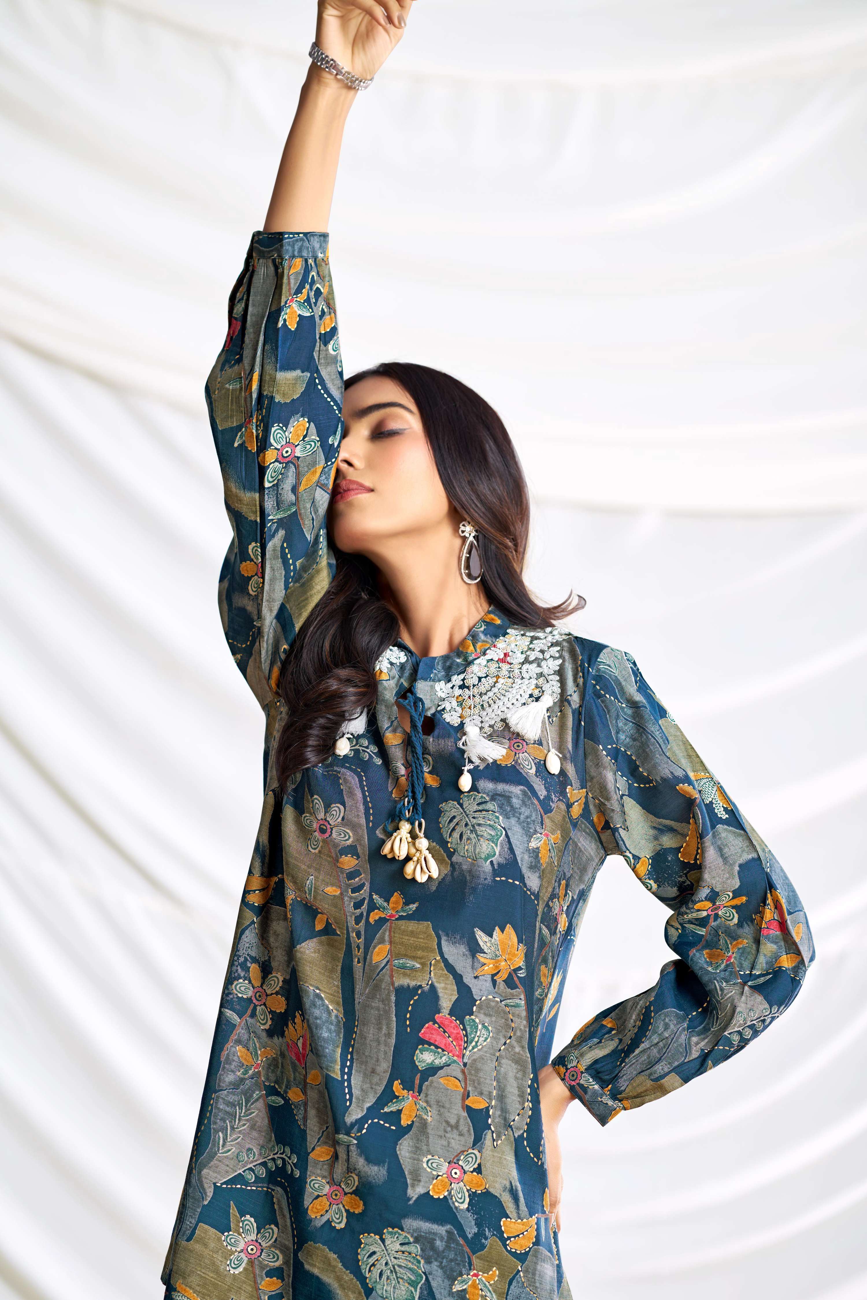 BulBul Nilisha Teal Chanderi Co-Ord Set