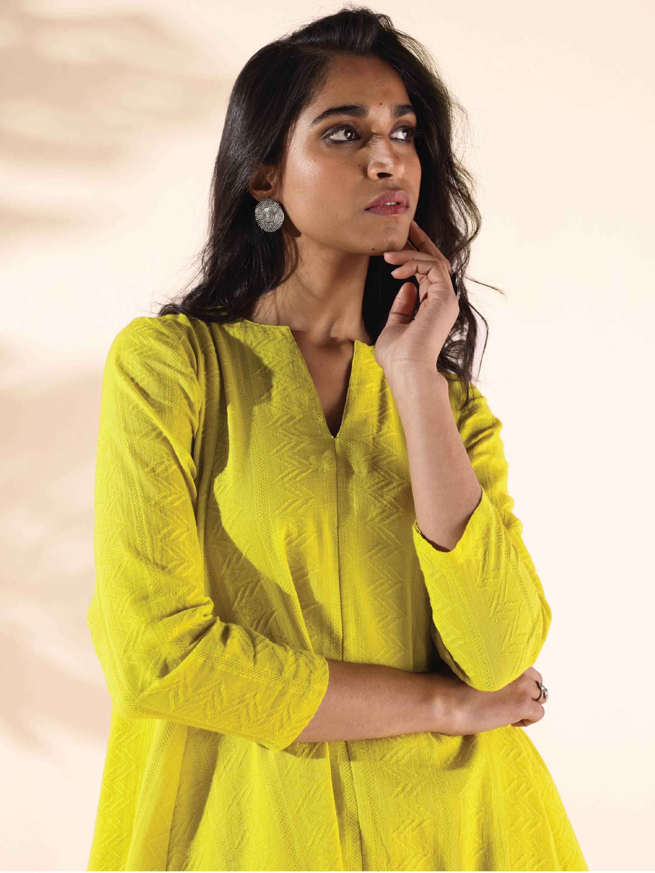 trueBrowns Lime Cotton Dobby Flared Co-ord Set - Distacart