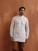 Thumbnail for trueBrowns Men's Ivory Printed Short Kurta