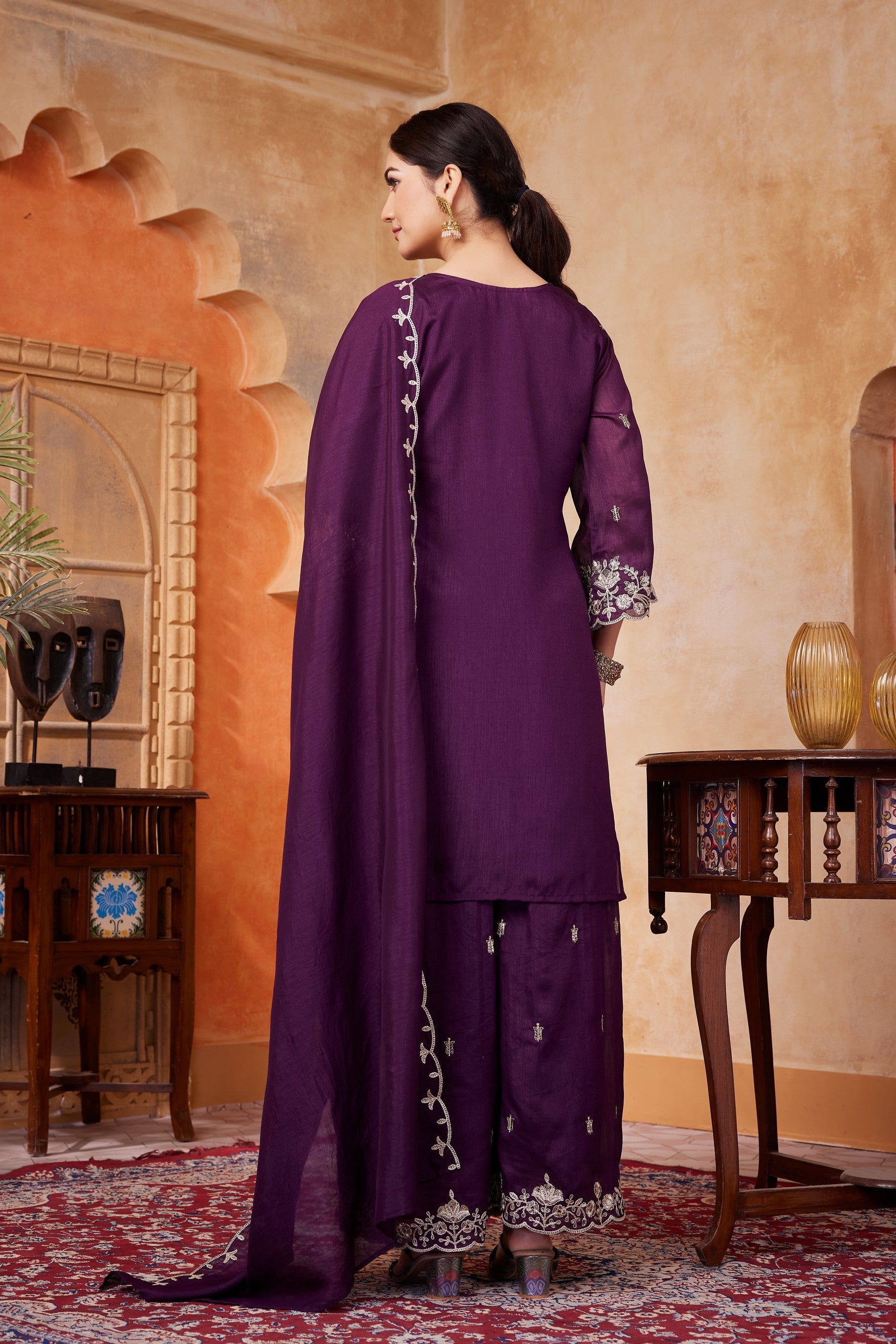 Anaita Wine Readymade Suit with Embroidery Work - Dista