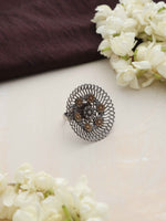 Thumbnail for trueBrowns Silver Tone Floral Circular Ring - Distacart