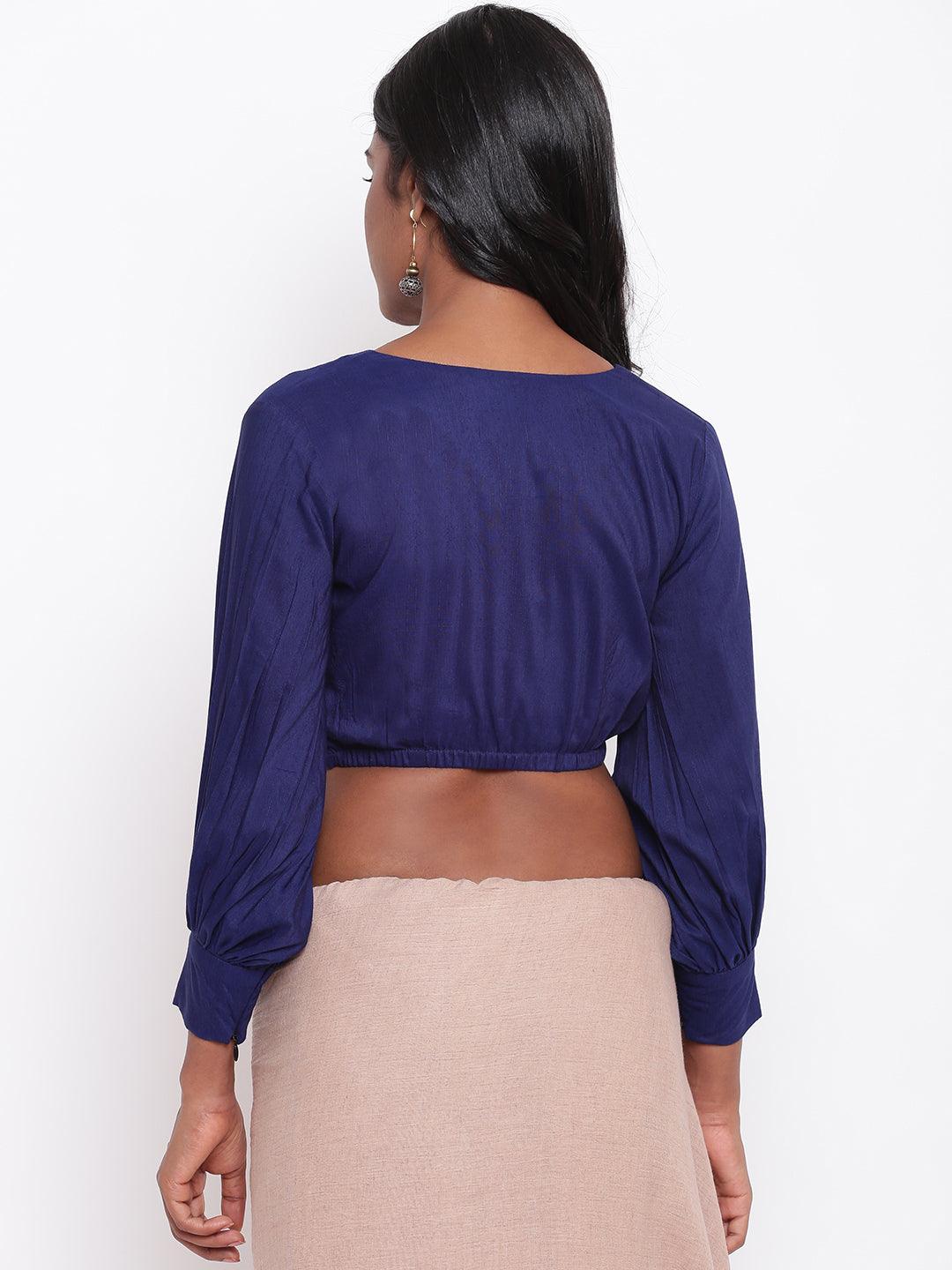 trueBrowns Blue Gathered Sleeve Top - Distacart