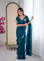 Thumbnail for Evanik Designer Heavy Fendy Satin With Beads Embroidered Work Saree With Unstitched Blouse