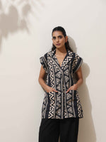 Thumbnail for trueBrowns Beige Cotton Geometric Print Jacket Co-ord Set