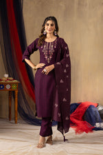 Thumbnail for Pramukh Fab Wine Color Viscose Kurta Set - Distacart