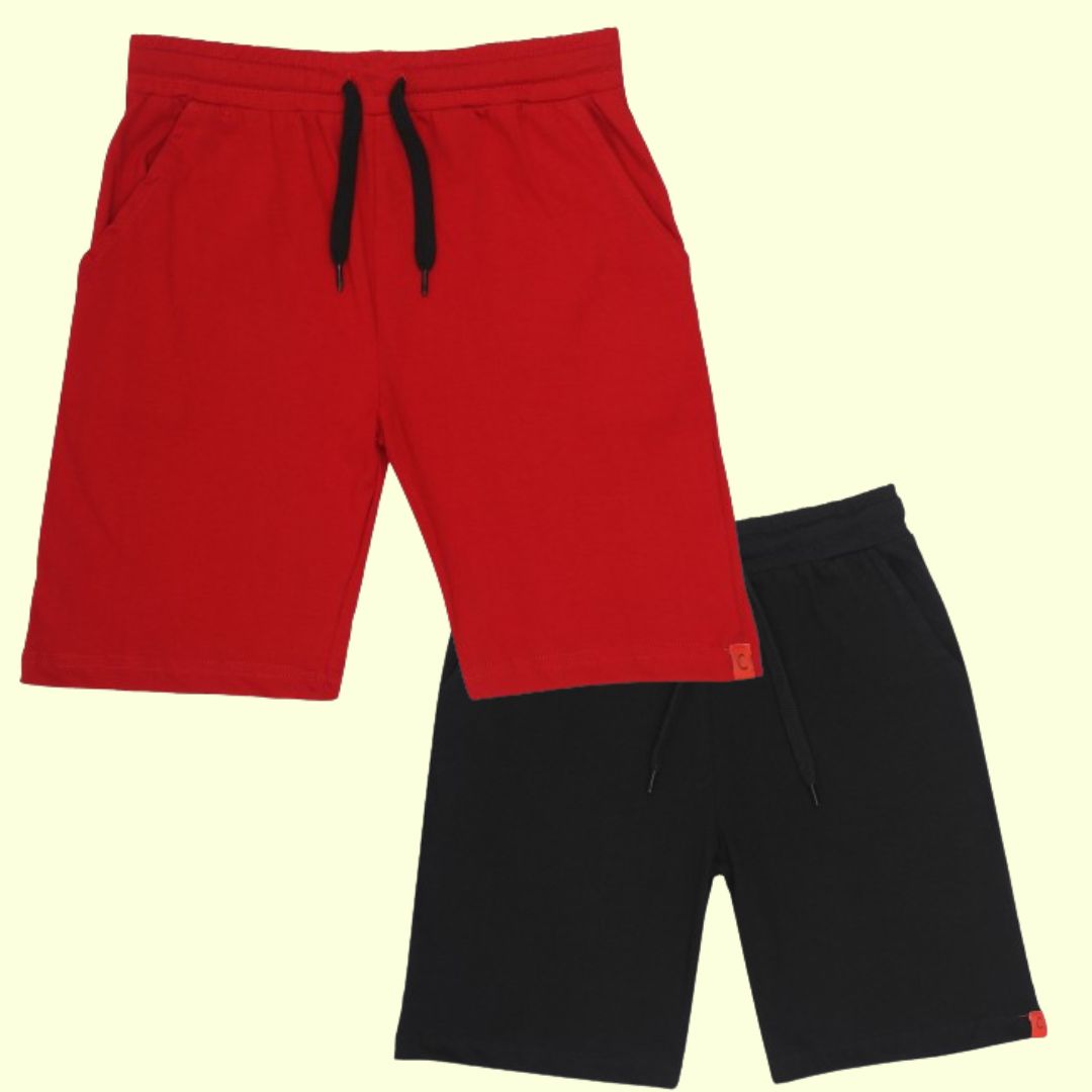 Chilins Kids Cotton Shorts Black & Red - Distacart