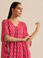 Thumbnail for trueBrowns Pink Lehariya Printed Silk Kaftan Pant Set - Distacart