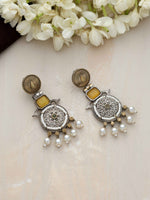 Thumbnail for trueBrowns Silver Gold Tone Meenakari Pearl Drop Earrings - Distacart