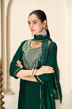 Thumbnail for BulBul Gita Green Silk Kurta Set with Dupatta