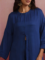 Thumbnail for trueBrowns Blue Modal Front Slit Kurta set