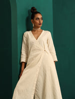 Thumbnail for trueBrowns Ivory Tonal Cotton Angrakha Kurta Pant Set - Distacart